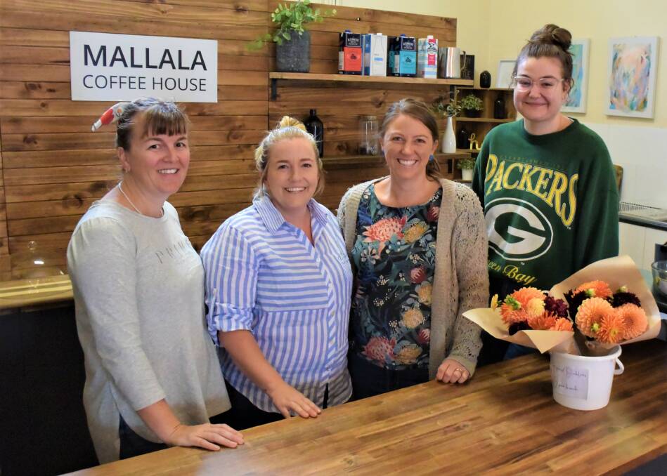NEW SKILLS: Group organisers Amy Cawrse, Georgia Mattschos and Amy Cawrse, with local barista Steph Gauci at this month's workshop. 