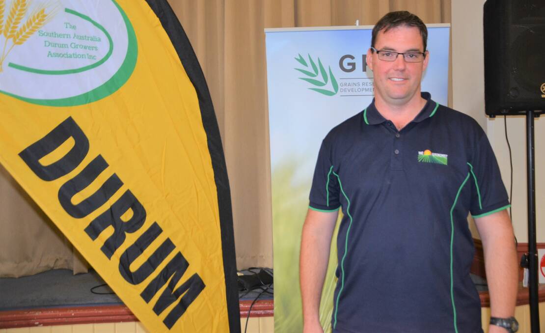 CONSIDER OPTIONS: Agronomist Jeff Braun discussed how to grow a successful durum wheat crop at Southern Australia Durum Growers Association's pre-seeding forum at Tarlee last week. 