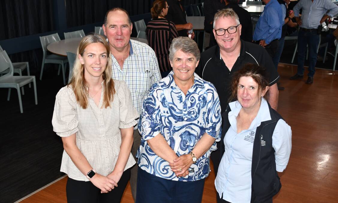 Livestock SA's Hannah Trevilyan, meeting organisers Steve Hein and Joanne Pfeiffer, SADA's Andrew Curtis and PIRSA's Barb Cowey at the community gathering held for those landowners impacted by levee breaches along the Lower Murray.