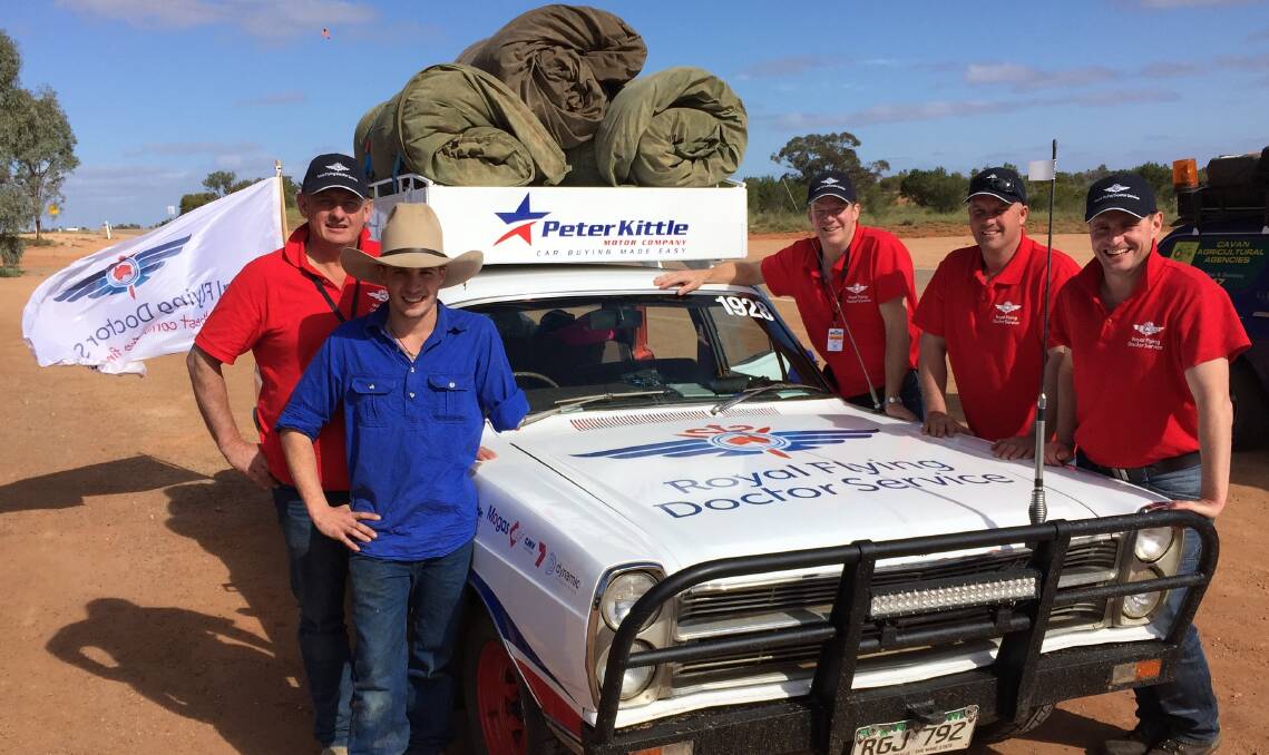 RURAL LIFEBLOOD: Leroy Henderson (second from left) meets the RFDS crew of Tom Adams, Rob Dawes, Will Ness and Charlie Paterson, at the Packsaddle Roadhouse during the Ozbash Outback Odyssey.