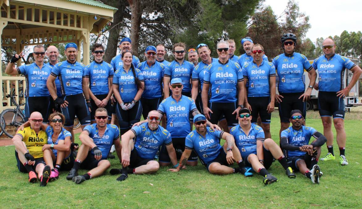 GREAT CAUSE: The group of cyclists, including Keith's Des Shillabeer, who helped raise $350,000 for Ronald McDonald House Charities SA.