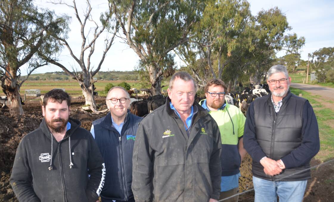 Beston's Julian Manowski (right) and Alistair McFarlane (second from left) discussed all things in the world of dairy technology with Smart Dairy Trust's Cale Moore, David and Rob Smart. The Smart family will be involved in Beston's upcoming emission reductions trial.