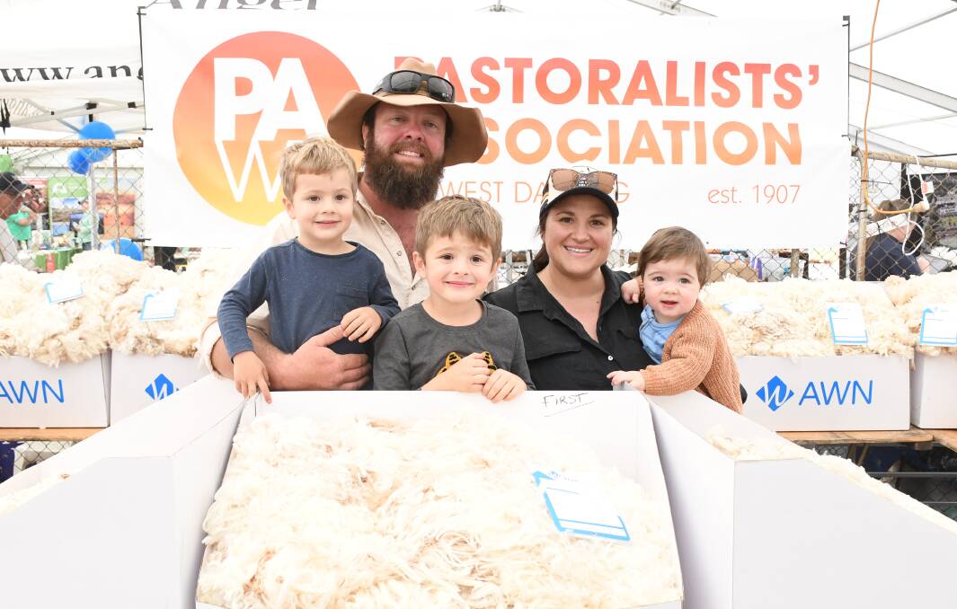The Beven family from Sturt Meadows Station - Sam and Erin Beven, with sons Duncan, 2, Harvey, 4, and Walter, 8 months. Picture by Quinton McCallum
