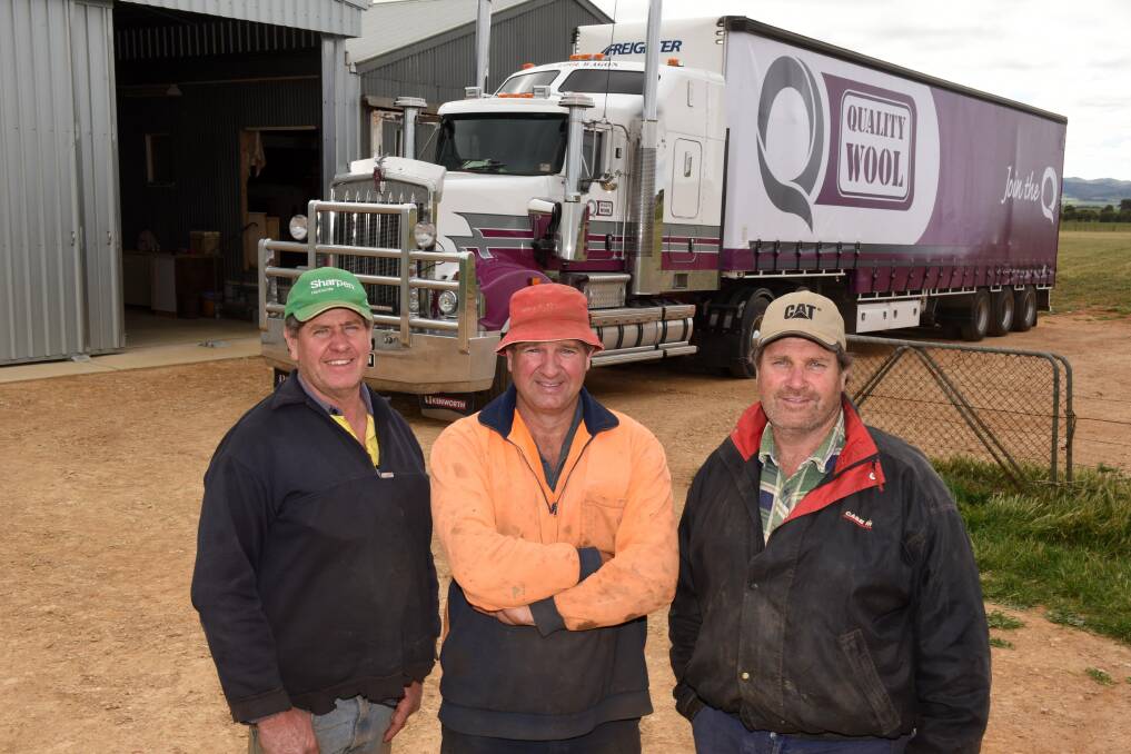 WOOL WIN: Brothers Martin, Dominic and Jim Clark, Mannanarie, had their wool clip collected by the Quality Wool truck.