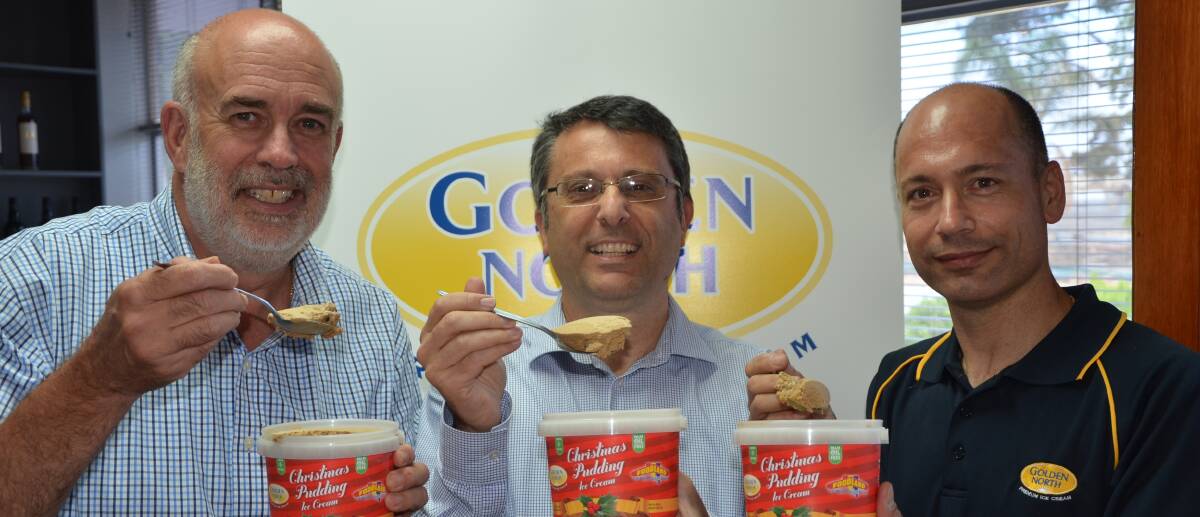 LOCAL DELICACY: Golden North marketing and export director Trevor Pomery, managing director Peter Adama and sales director Dimi Kyriazis. 