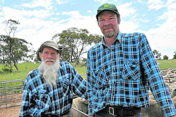 DAIRY STRUGGLES: Mannum mixed farmer Glen Loffler pictured right, with his retired father Horrie, says people have forgotten where milk and cheese comes from.