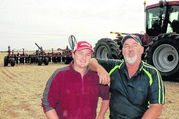 FAMILY FARM: Craig Stringer and his son Nicholas regularly trial new crop varieties and products at their Mundoora property.