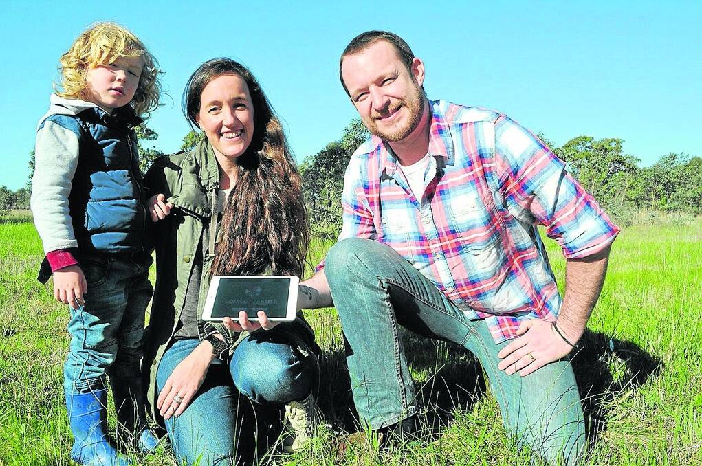 TUNED IN: helloFriday directors Simone Kain, Penola, and Ben Hood,  Mount Gambier, pictured with Simone’s son George, have created George the Farmer, the first children’s farming story App on the iTunes market.