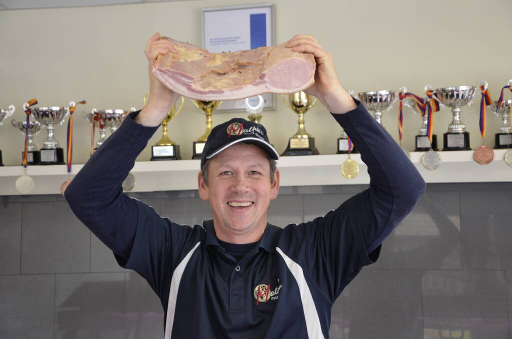 Jason Mathie, Mathie's Meat Shoppe, Clare, celebrates his bacon full rasher win.
