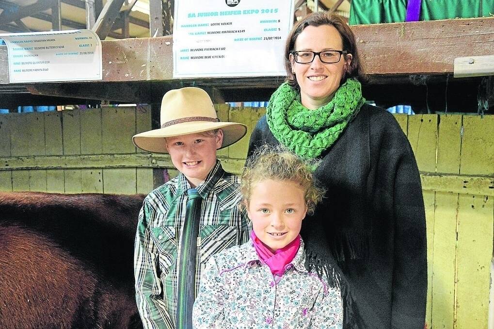 Sebastian and Lottie Volker, Naracoorte, have continued a family tradition of competing at the SA Junior Heifer Expo, after their mother Ali Volker (back) was the second youngest entrant at the first event in 1985.