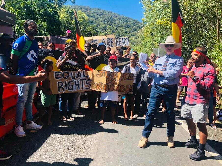 Kennedy MP Bob Katter has led a protest against lockdown laws in Yarrabah. Photo: Katje Gibson