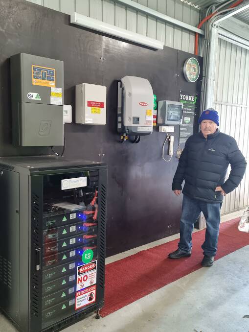 Greg Bockelberg, Victor Harbor, with his off grid system installed in his shed by Yorke Solar. Picture supplied