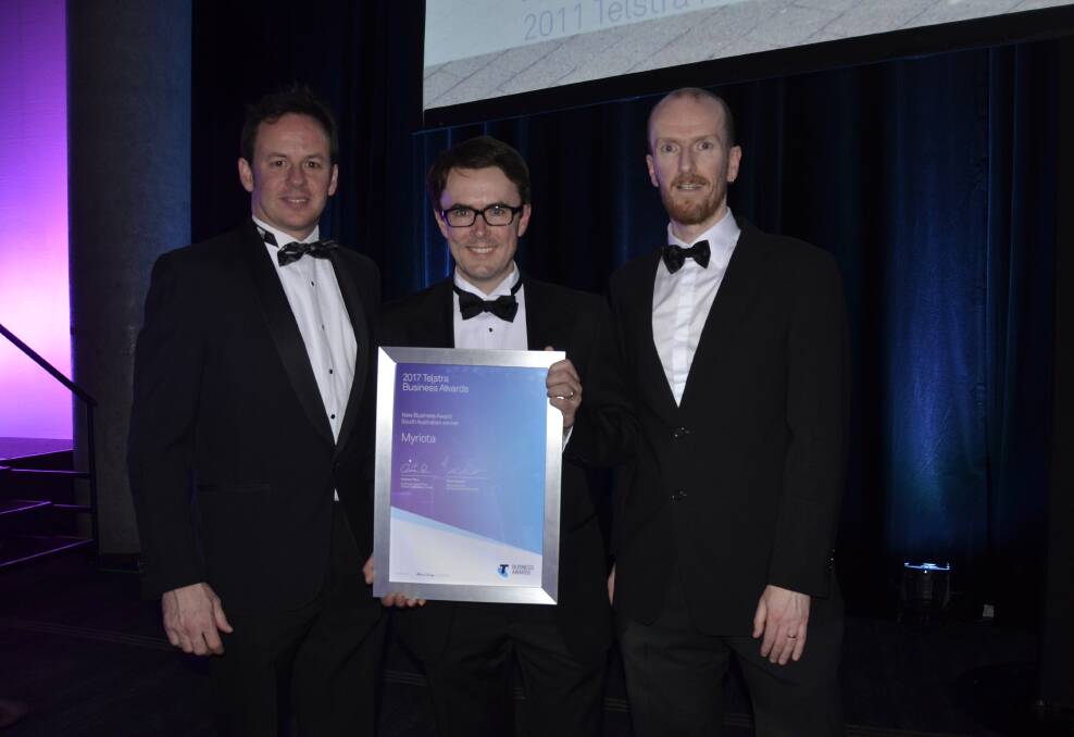 Myriota business development excutive Tom Rayner, CEO Alex Grant and chief technology officer David Haley with their new business award.