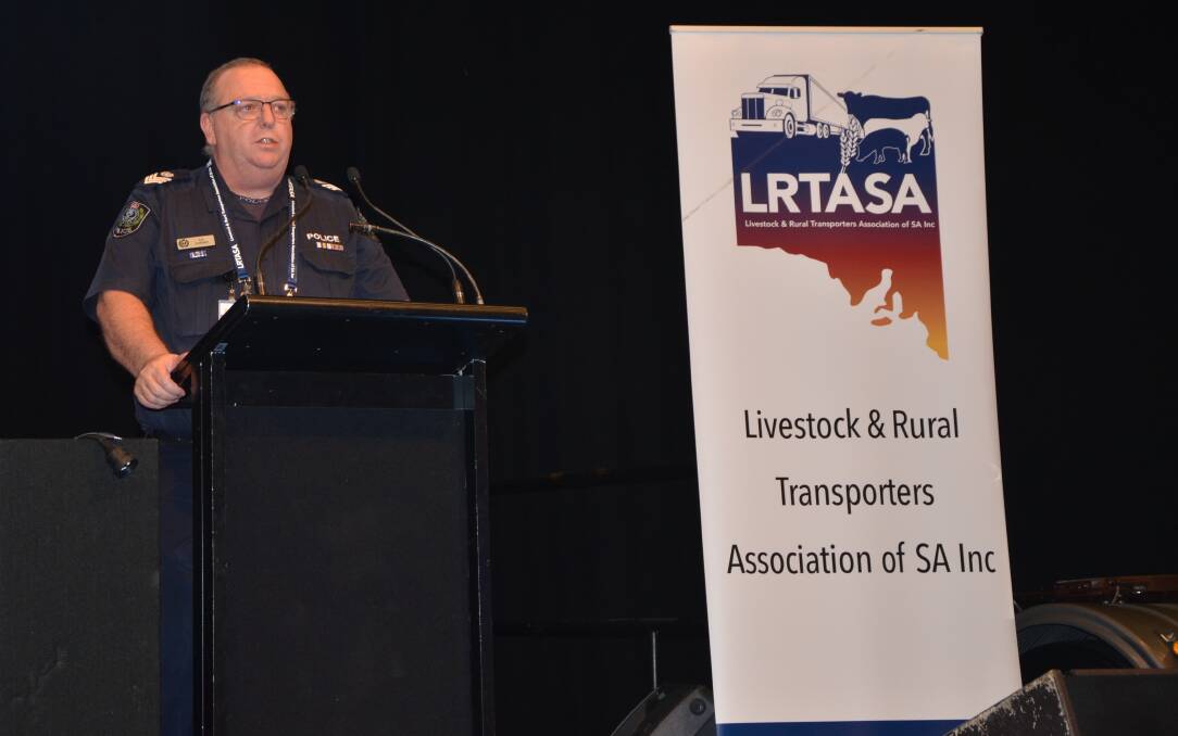 GUEST SPEAKER: SAPOL officer Ian Norris addressing the Livestock & Rural Transporters Association of SA conference.