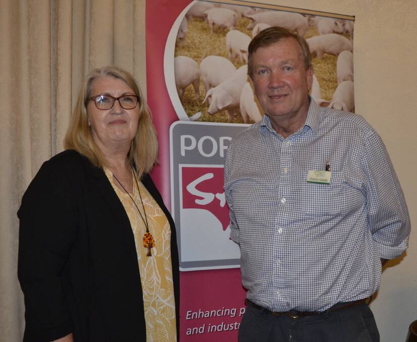 HELPING HANDS: Clinical counsellor Colleen White and Rural Business Support's Charlie Goode at the SA pig industry day at Tanunda on Friday.