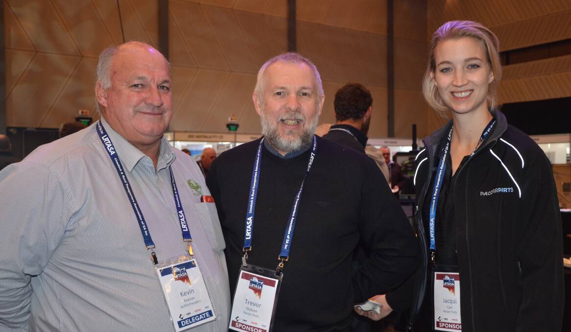 INDUSTRY TALK: Australian Livestock and Rural Transporters Association president Kevin Keenan caught up with Paccar Parts' Trevor Dickson and Jacqui Carr at the LRTASA conference.