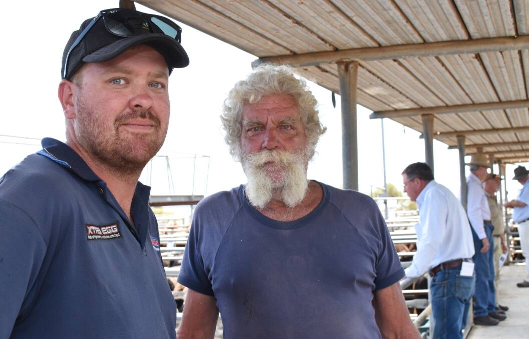 FEEDLOT BIDS: Troy and Gary Jones, Korunye Park Cattle Feedlots. The feedlot offered very good support on the heavier end of the auction at the Strathalbyn sale.