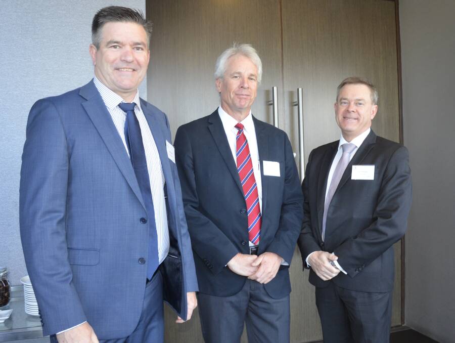 INDUSTRY EVENT: At an Agribusiness Australia breakfast were Rural Business Support CEO Brett Smith, Australian Pork Limited CEO Andrew Spencer and Rural Bank agribusiness relationship manager Tom Kennedy.