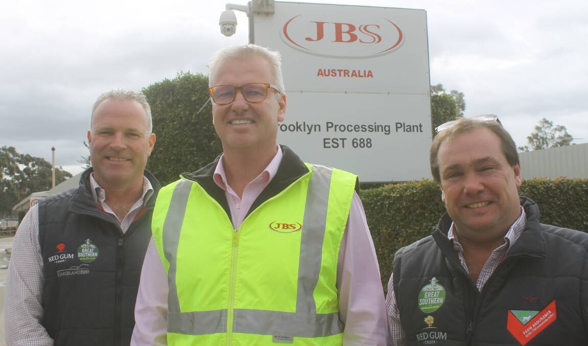 JBS southern chief officer Sam McConnell with livestock manager Steve Chapman (left) and Quality Assurance manager Mark Ingliss (right) experience the challenge each day of finding suitable labour.