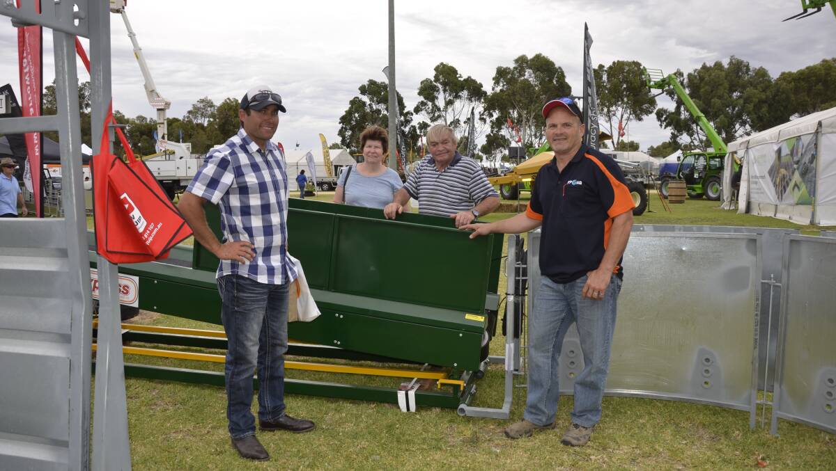 Adam Branson, Lucindale, and Bernadette and Stuart McEachern, Mount Gambier, caught up with FP-AG sales rep Darren Sicheri during last year’s South East Field Days.