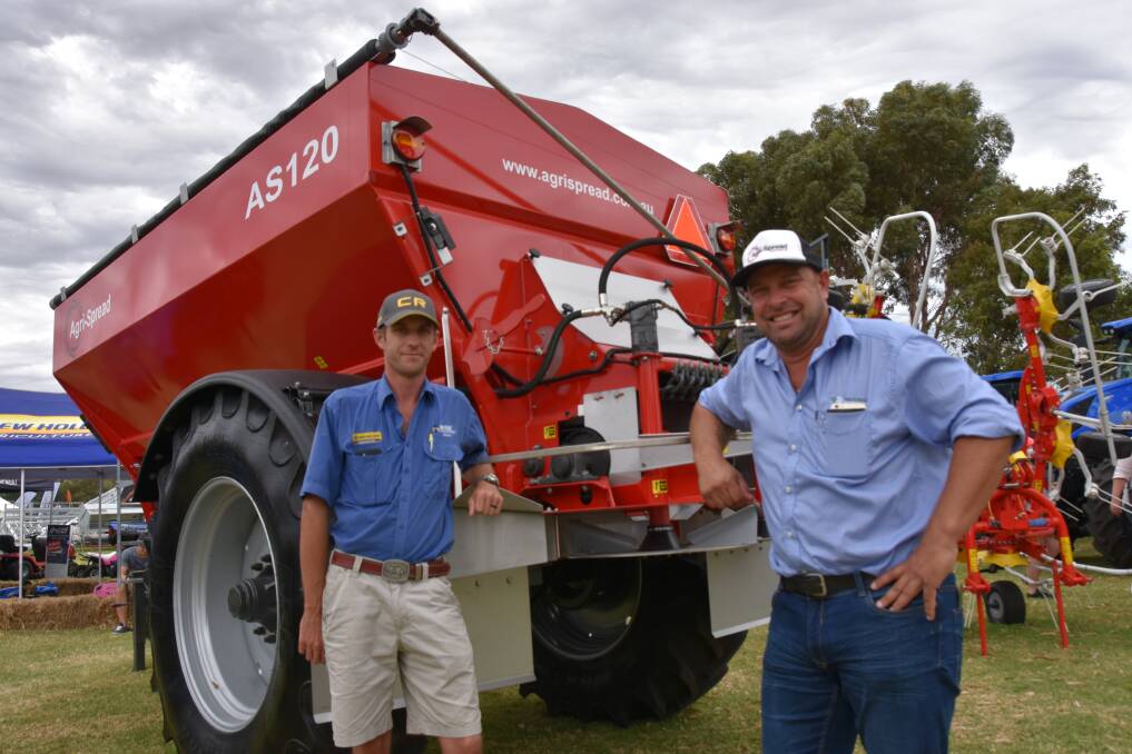 Wise Farm Equipment salesperson Dave Frazer with Josh Heal, Warringa Distribution, Geraldton, WA. Wise Farm Equipment is working in conjunction with Simplicity Australia on its road show.