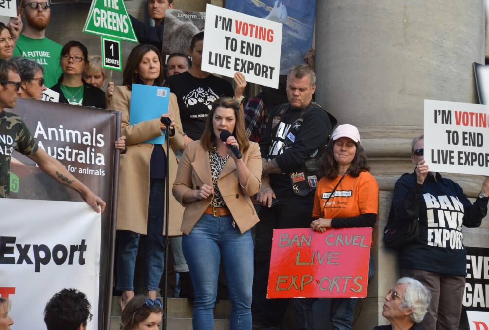 The Greens Senator Sarah Hanson-Young at an anti-live export rally in Adelaide.