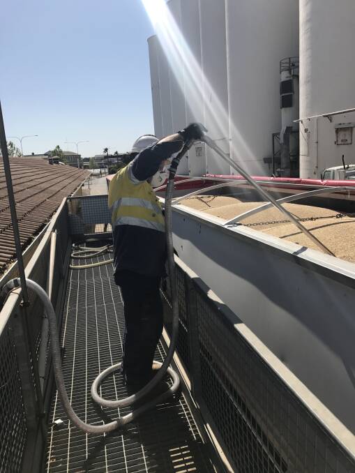 Viterra Port Pirie operator Paul Wright probing the first load of Spartacus barley, delivered on Tuesday.